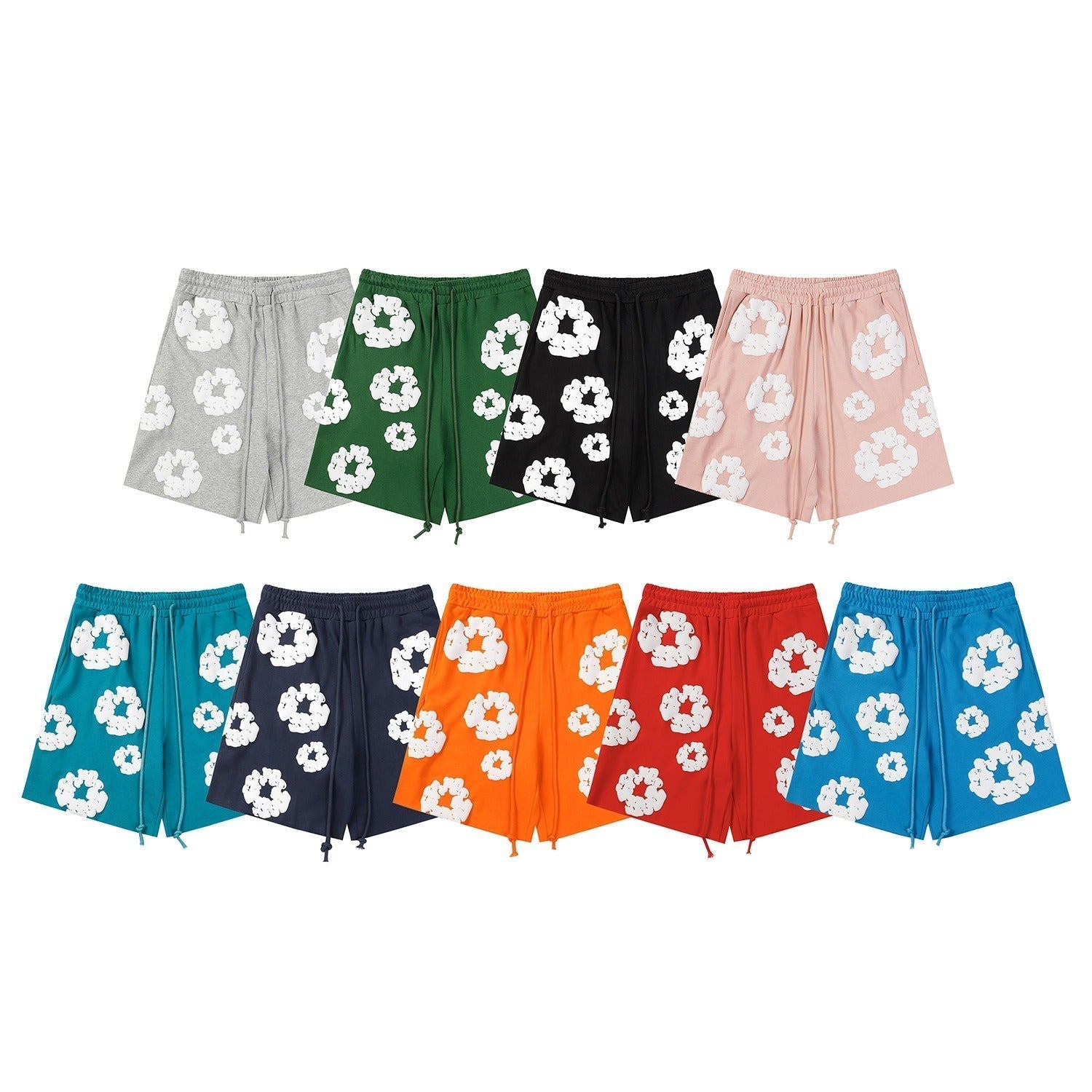 Denim Tears Outfit:T-shirt/Shorts (Separate Purchase Options) Puff Print Short Sleeve T-shirt Loose Couple Shorts Suit